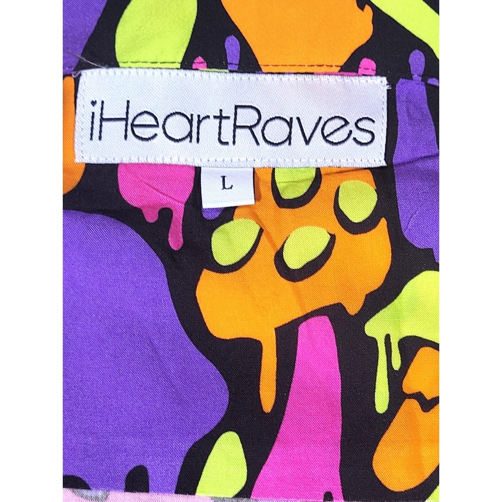 iHeartRaves Shirt Men L Purple Kool Shrooms Rayon Trippy Mushroom Print Y2K Rave - Picture 6 of 11